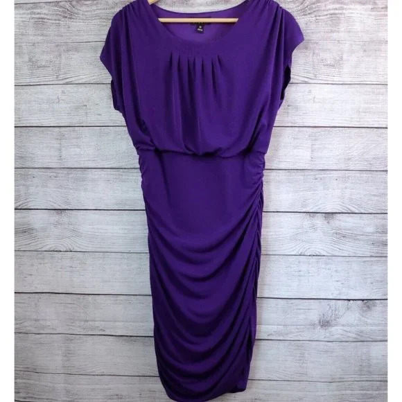 enfocus studio purple dress En Focus Studio Womens Faux Wrap Dress Purple Stretch V Neck Embellished Maxi 14